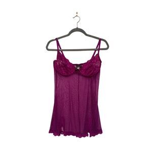 Fredrick’s of Hollywood Y2K 90s Babydoll Purple Sheer Slip Top Trim Size XL